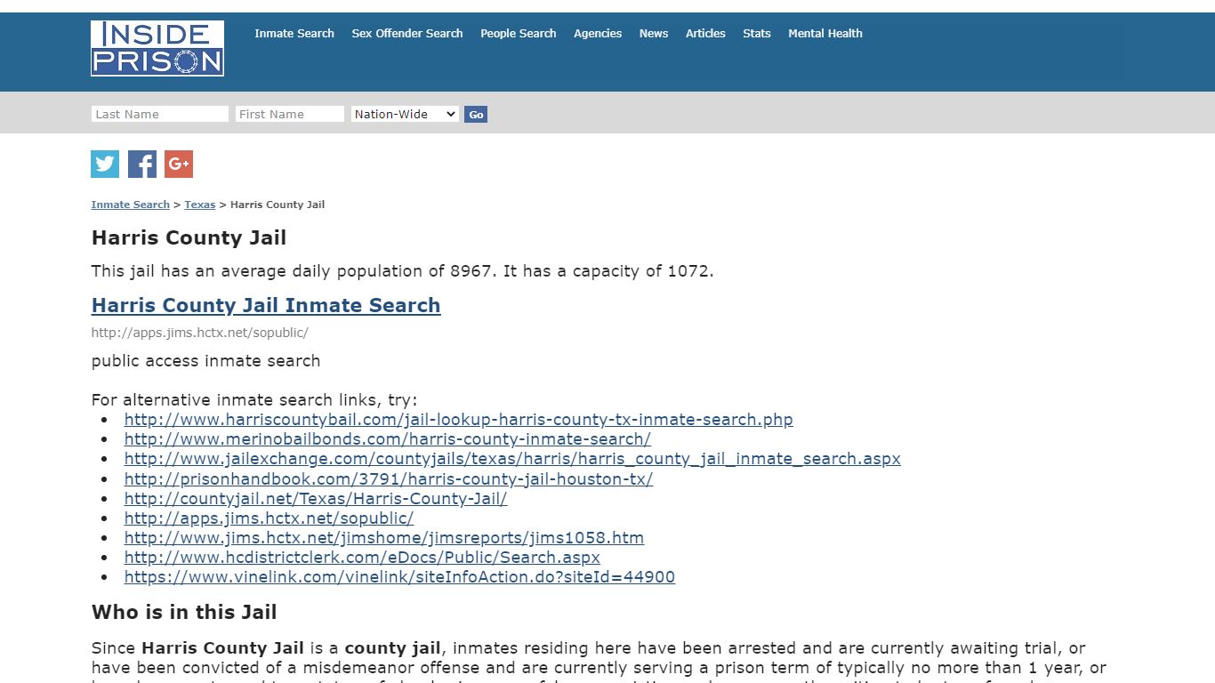 Harris County Jail - Texas - Inmate Search - Inside Prison